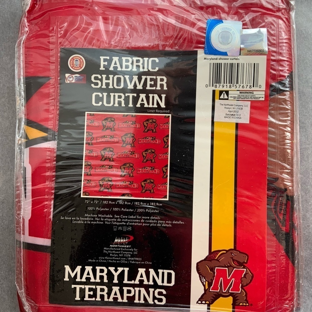 University of Maryland Terrapin Fabric Shower Curtain 72’ x 72” Red Multicolor - Picture 2 of 7